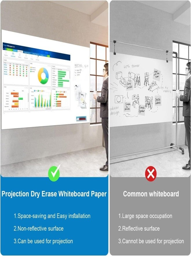 COSMOS STAR ملصق حائط سبورة بيضاء Cosmos Star™، كبير جدًا، قوي ومتين، قابل للمسح الجاف، ذاتي اللصق، سبورة بيضاء قابلة للتقشير واللصق للأطفال للرسم، المكتب، المدرسة، ديكور المنزل (24 بوصة × 60 بوصة، أبيض) - Image 5